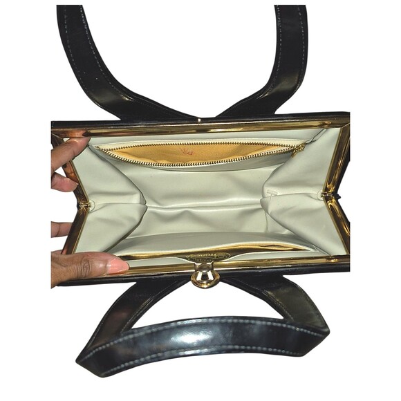 Francois Of California Patent LeatheBlack purse Classic Retro with gold hardware - Picture 2 of 6